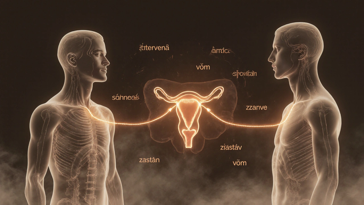 Dva siluety spojené zářící nití, symbolizující důvěru, s jemně zářící prostatou v pozadí.