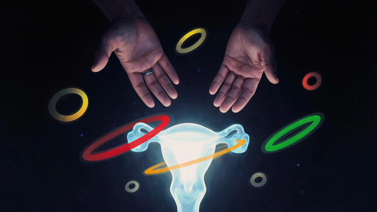 Ruce, které se navzájem nabízejí, nad světelným symbolem prostaty s třemi barvami souhlasu: červená, žlutá, zelená.