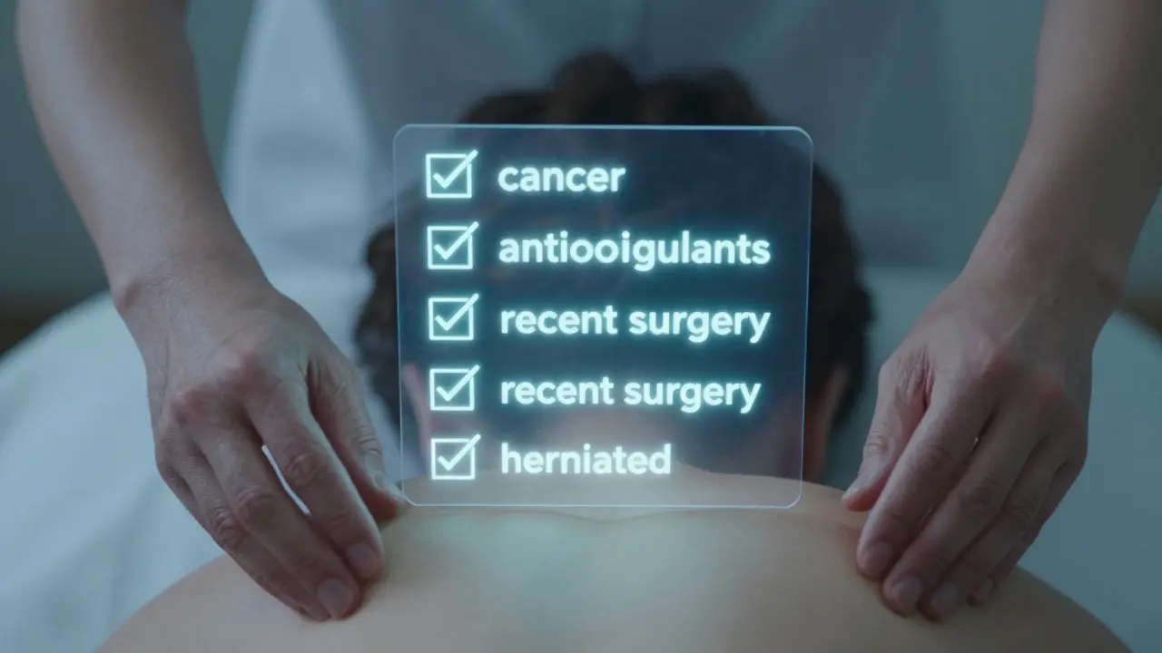 Ruce nad tělem, ale mezi nimi se jeví seznam zdravotních omezení jako průhledné texty.