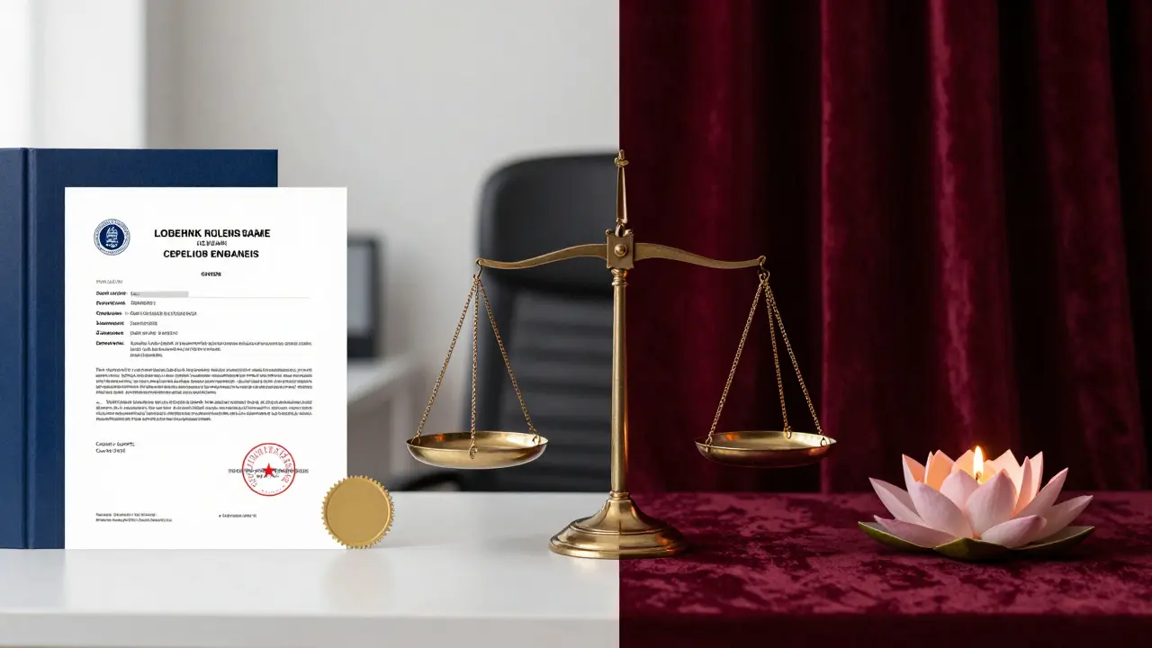 Konceptuální obraz vyvažující oficiální dokumentaci a etické hranice provozu.