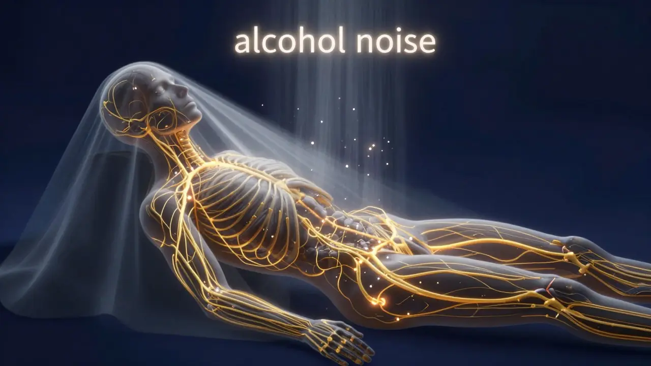 Konceptuální zobrazení tlumení nervových receptorů v těle kvůli alkoholu.