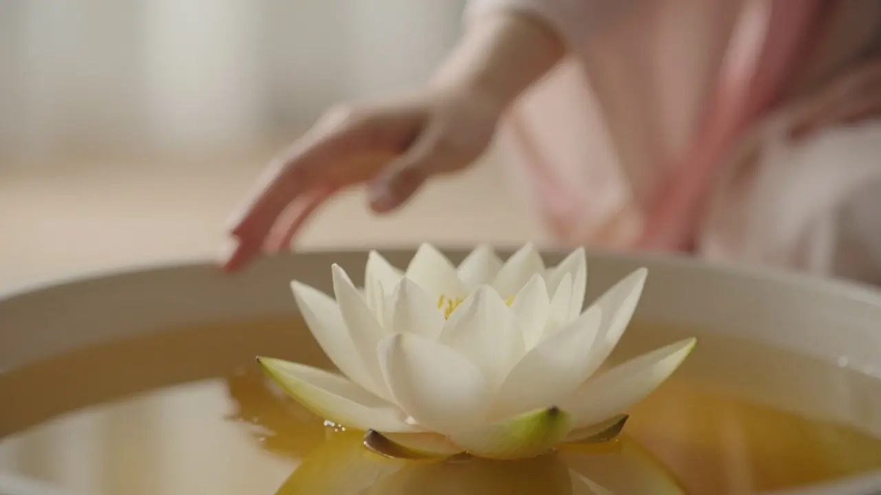 Květ lotosu v zlatém oleji symbolizující pomalé otevírání ženské sexuality.