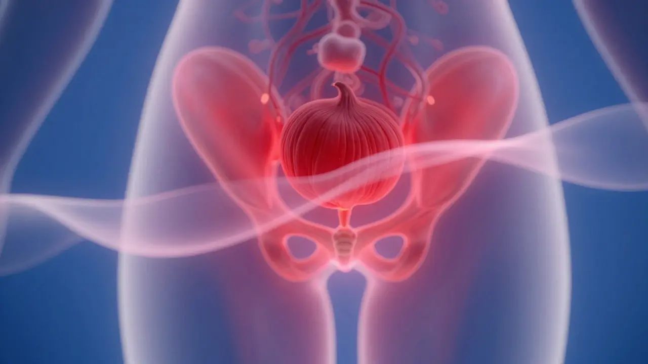 Abstraktní vizualizace zdraví prostaty a prokrvení pánve