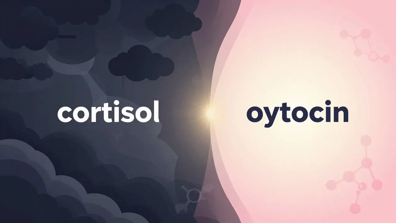 Abstraktní zobrazení poklesu kortizolu a nárůstu oxytocinu při masáži