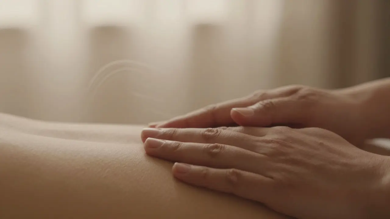 Jemný dotek na kůži symbolizující aktivaci receptorů a hluboké dýchání